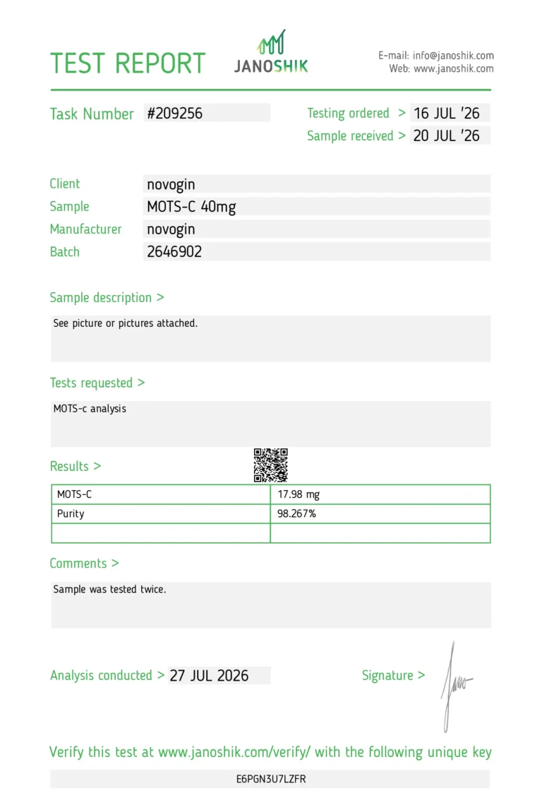 Certificate report 209256 for MOTS-c 40 MG