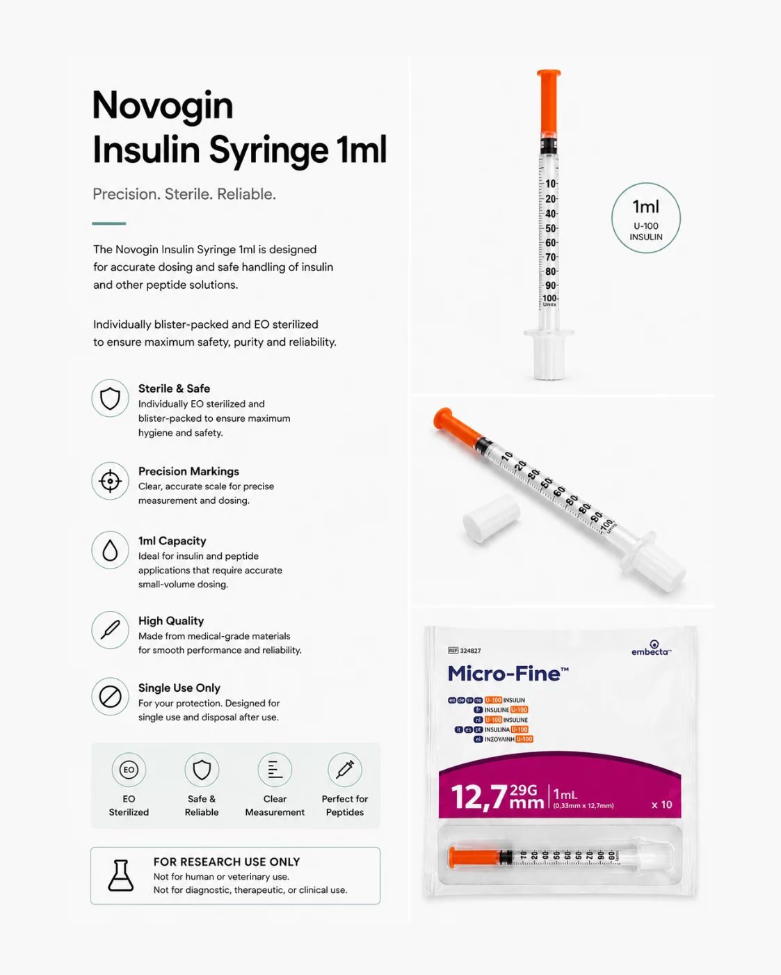 Novogin Insulin Syringe 1ml (Pack of 10) product image