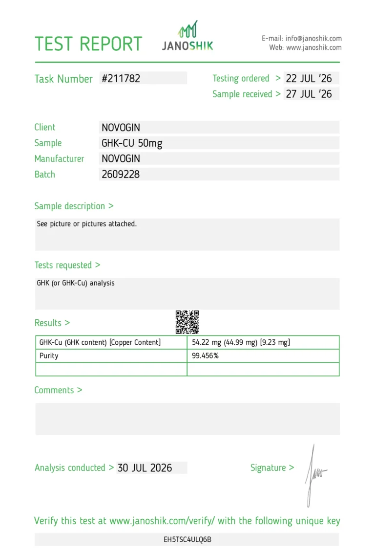 Certificate report 211782 for GHK-Cu 50 MG