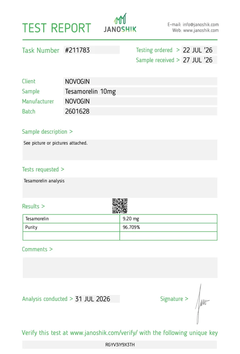 Certificate report 211783 for Tesamorelin 10 MG